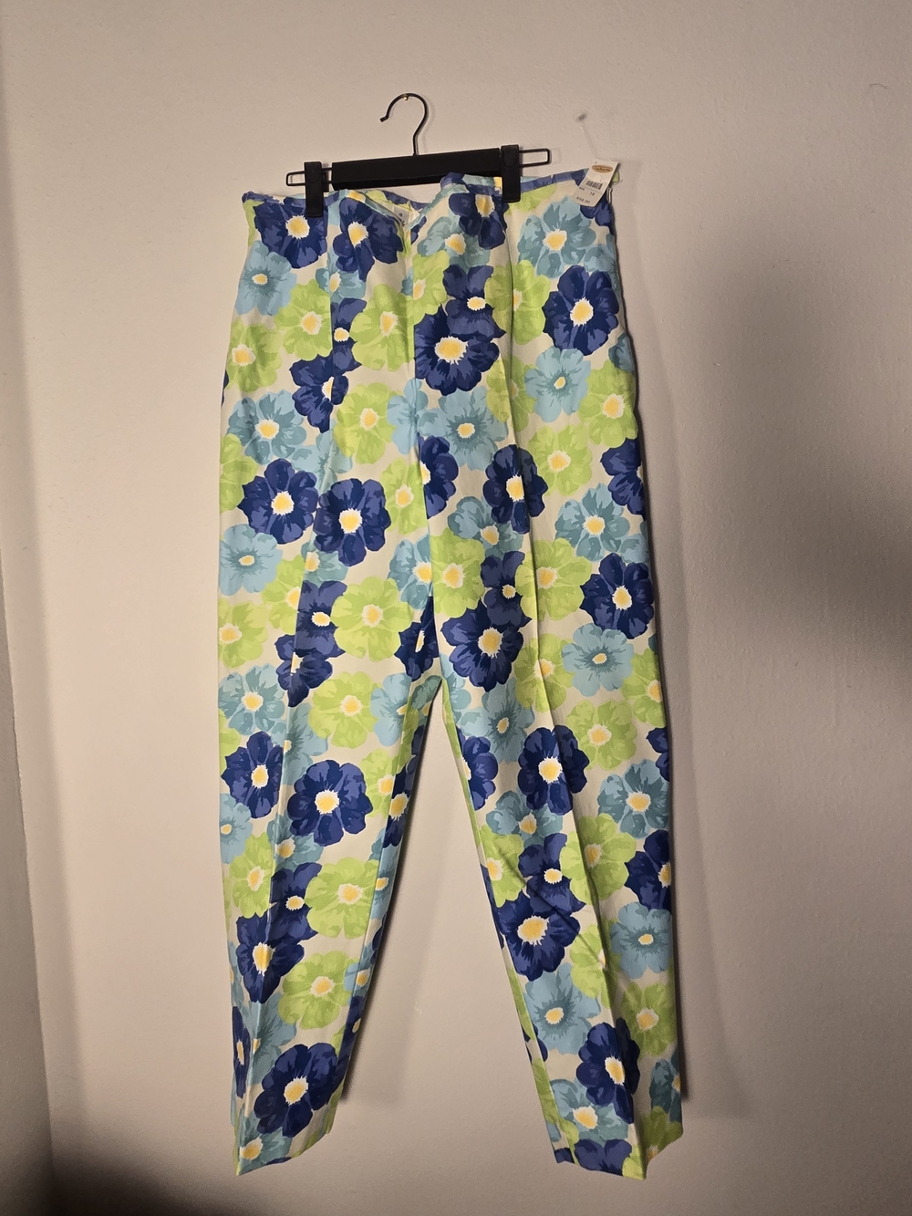 Talbots Blue & Lime Floral High-Waist Tapered Pants